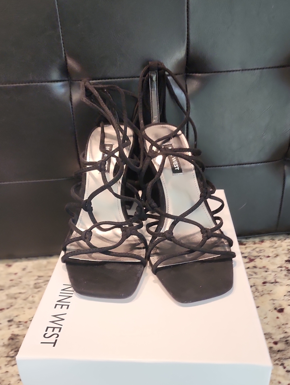 Nine West Black Strappy Lace-Up Block Heels